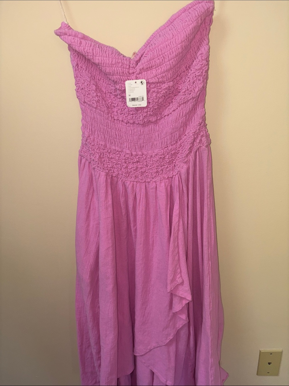 Free People Pink Smocked Strapless Maxi Dress
